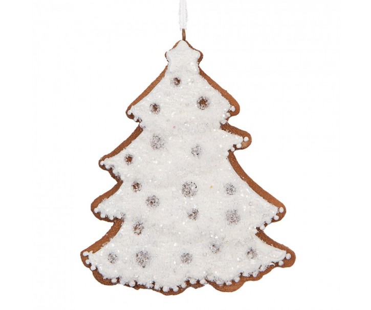 Závěsná dekorace zasněžený perníkový stromeček Frosted Ginger - 9*1*10 cm Clayre & Eef