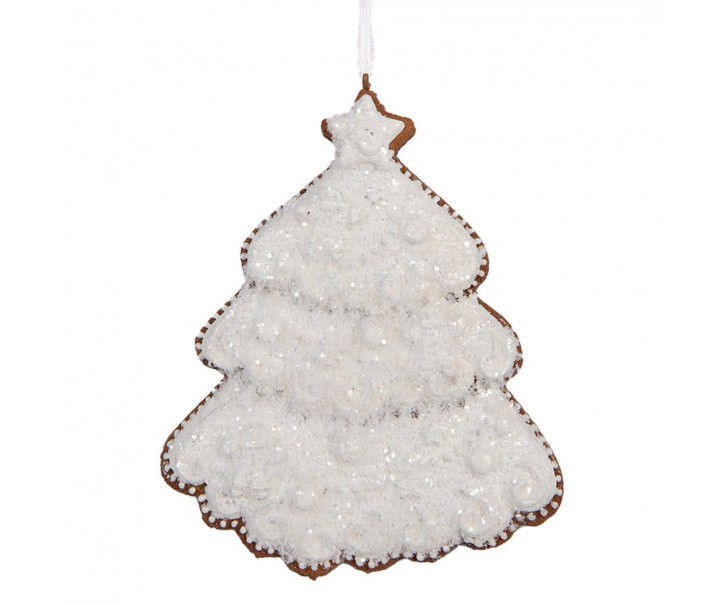 Závěsná dekorace zasněžený perníkový stromeček Frosted Ginger - 9*1*10 cm Clayre & Eef