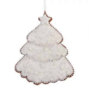 Závěsná dekorace zasněžený perníkový stromeček Frosted Ginger - 9*1*10 cm 