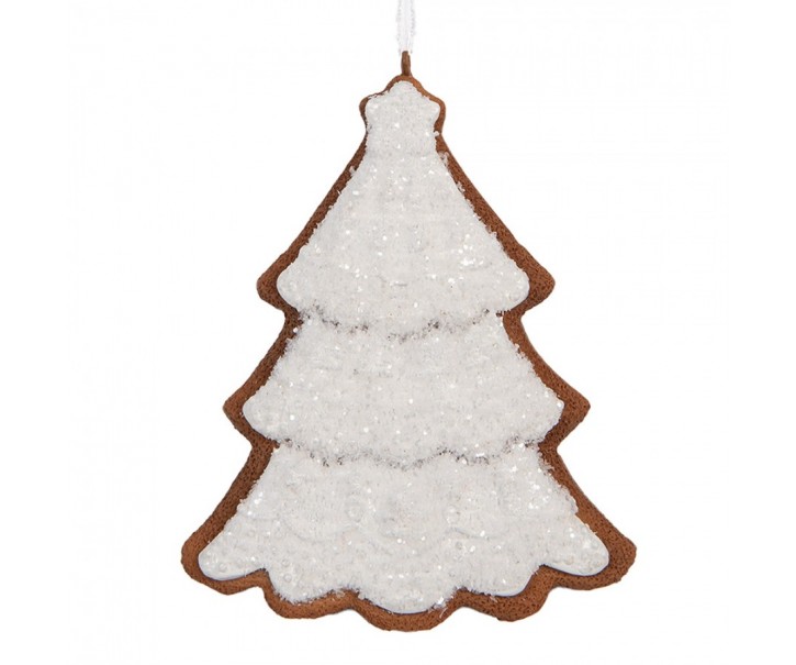 Závěsná dekorace zasněžený perníkový stromeček Frosted Ginger - 9*1*10 cm Clayre & Eef