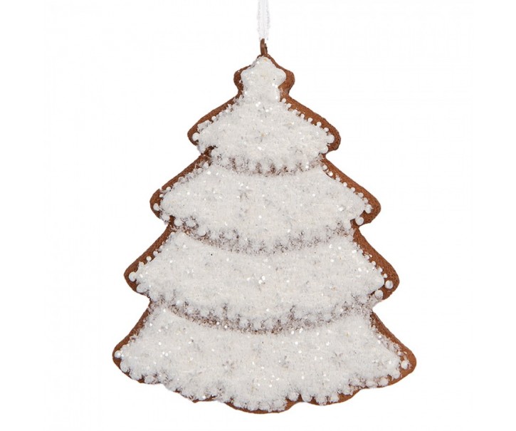 Závěsná dekorace zasněžený perníkový stromeček Frosted Ginger - 9*1*10 cm Clayre & Eef