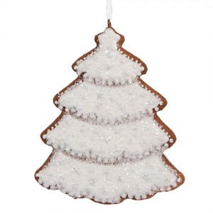 Závěsná dekorace zasněžený perníkový stromeček Frosted Ginger - 9*1*10 cm 