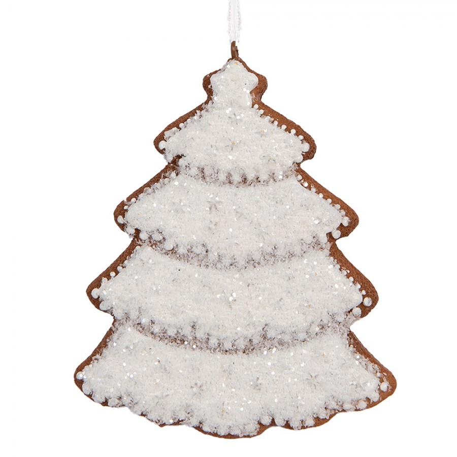 Závěsná dekorace zasněžený perníkový stromeček Frosted Ginger - 9*1*10 cm 