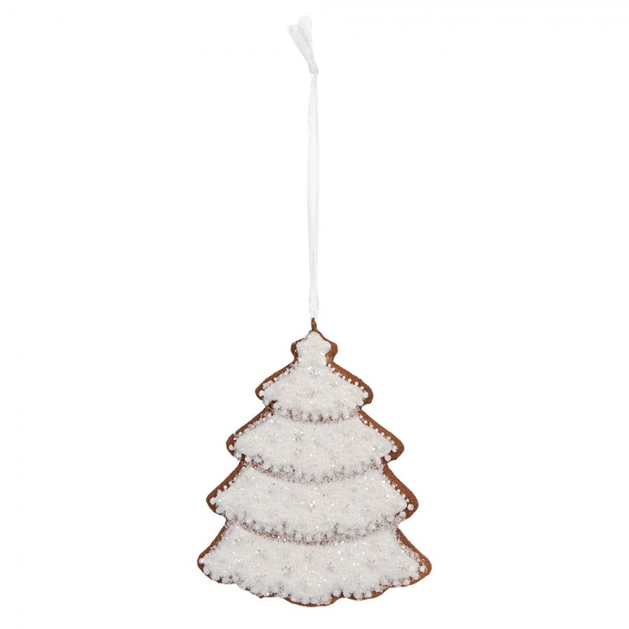 Závěsná dekorace zasněžený perníkový stromeček Frosted Ginger - 9*1*10 cm 