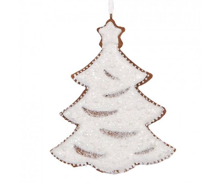 Závěsná dekorace zasněžený perníkový stromeček Frosted Ginger - 9*1*10 cm Clayre & Eef