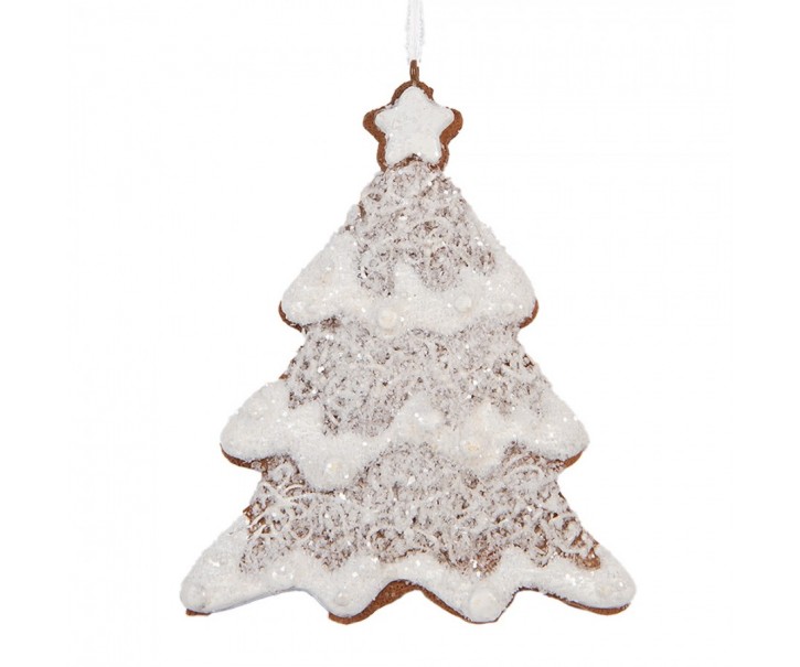 Závěsná dekorace zasněžená perníková chaloupka Frosted Ginger - 9*1*8 cm Clayre & Eef