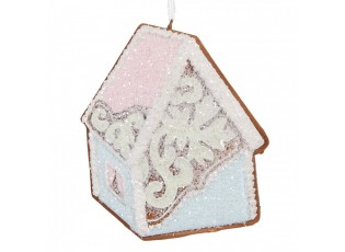 Závěsná dekorace modrá perníková chaloupka Frosted Ginger - 9*1*10 cm