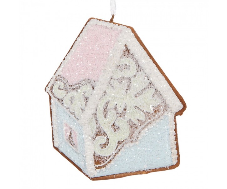 Závěsná dekorace modrá perníková chaloupka Frosted Ginger - 9*1*10 cm Clayre & Eef