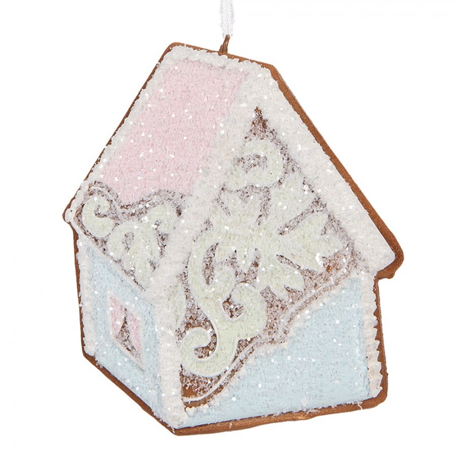 Závěsná dekorace modrá perníková chaloupka Frosted Ginger - 9*1*10 cm