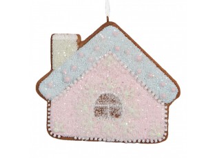 Závěsná dekorace růžová perníková chaloupka Frosted Ginger - 9*1*8 cm