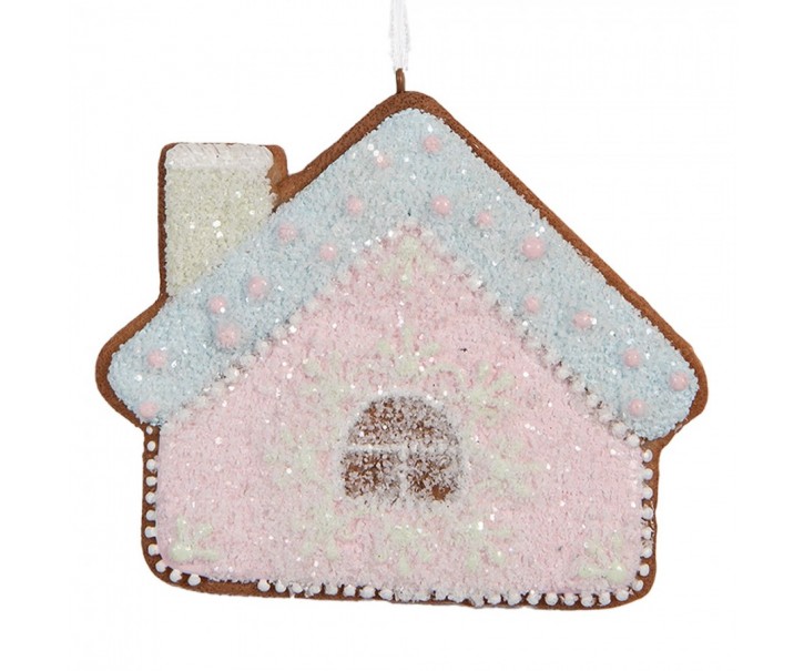 Závěsná dekorace růžová perníková chaloupka Frosted Ginger - 9*1*8 cm Clayre & Eef
