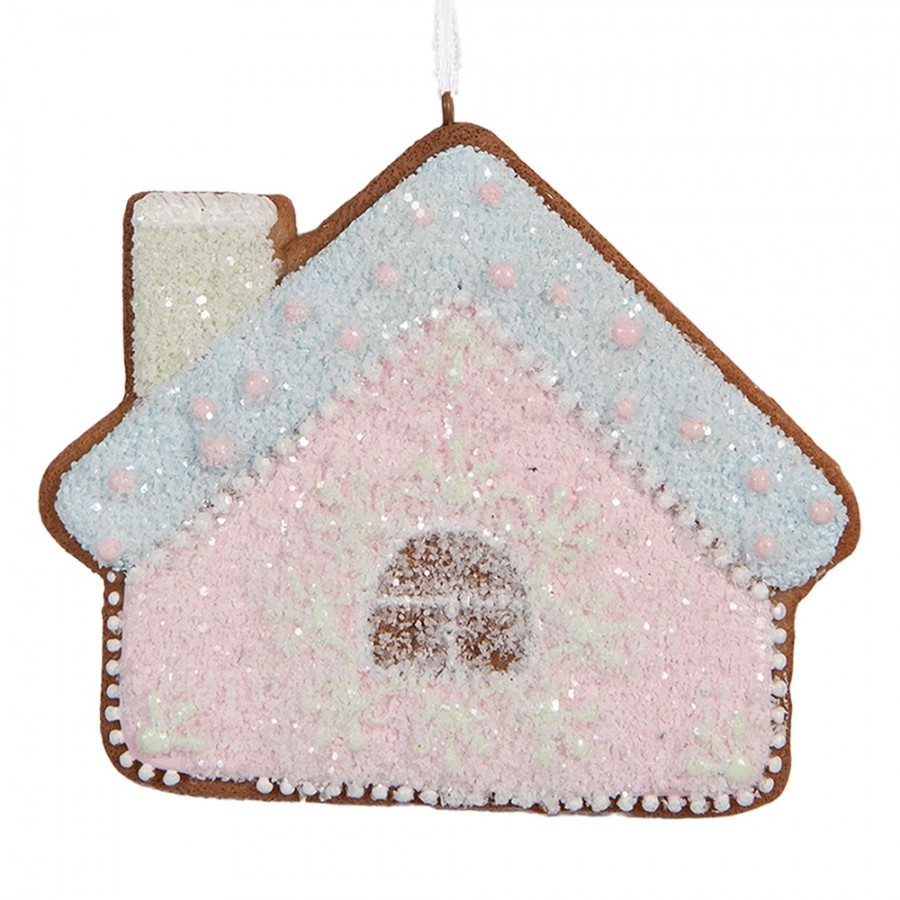 Závěsná dekorace růžová perníková chaloupka Frosted Ginger - 9*1*8 cm