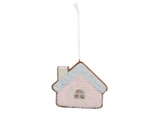 Závěsná dekorace růžová perníková chaloupka Frosted Ginger - 9*1*8 cm