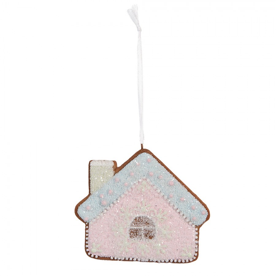 Závěsná dekorace růžová perníková chaloupka Frosted Ginger - 9*1*8 cm
