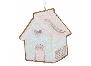 Závěsná dekorace modrá perníková chaloupka Frosted Ginger - 9*1*10 cm