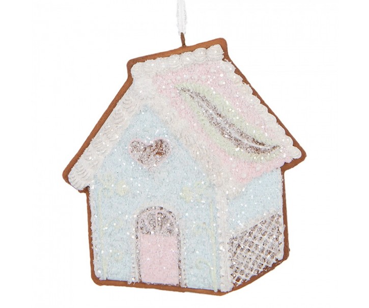 Závěsná dekorace modrá perníková chaloupka Frosted Ginger - 9*1*10 cm Clayre & Eef