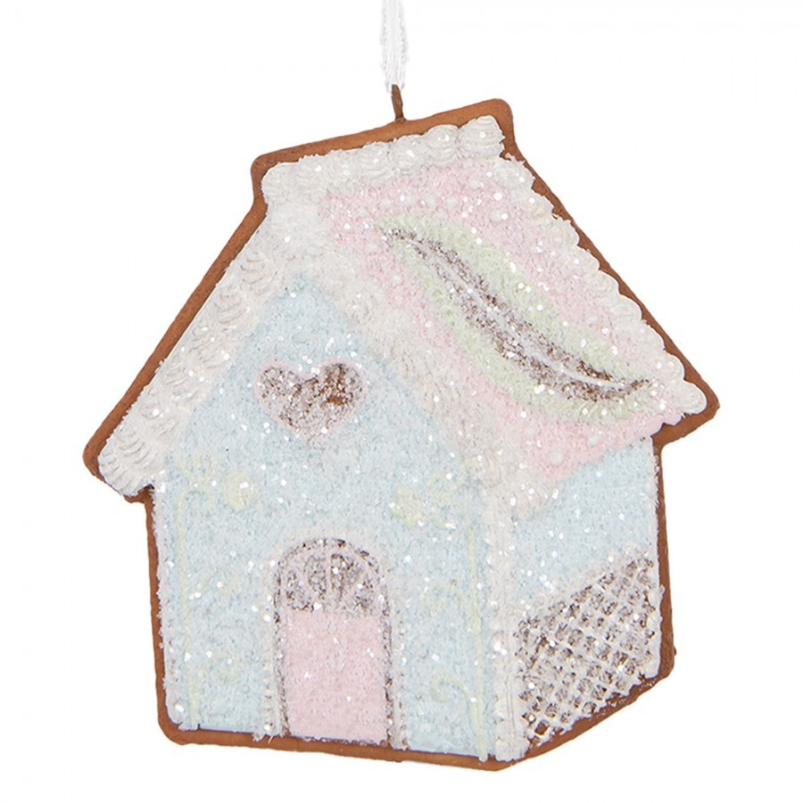 Závěsná dekorace modrá perníková chaloupka Frosted Ginger - 9*1*10 cm
