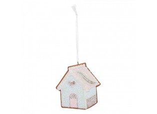 Závěsná dekorace modrá perníková chaloupka Frosted Ginger - 9*1*10 cm