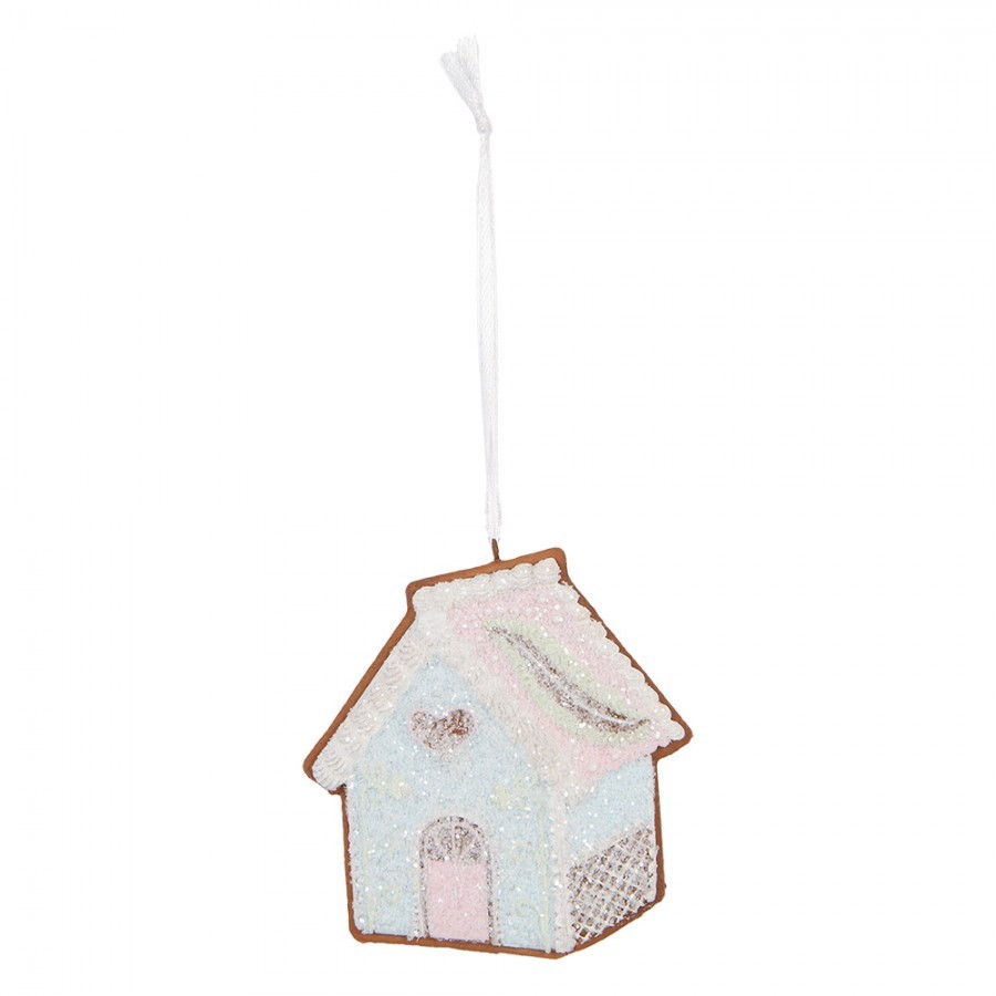 Závěsná dekorace modrá perníková chaloupka Frosted Ginger - 9*1*10 cm