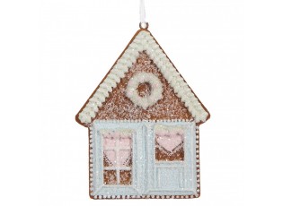 Závěsná dekorace modrá perníková chaloupka Frosted Ginger - 8*1*10 cm