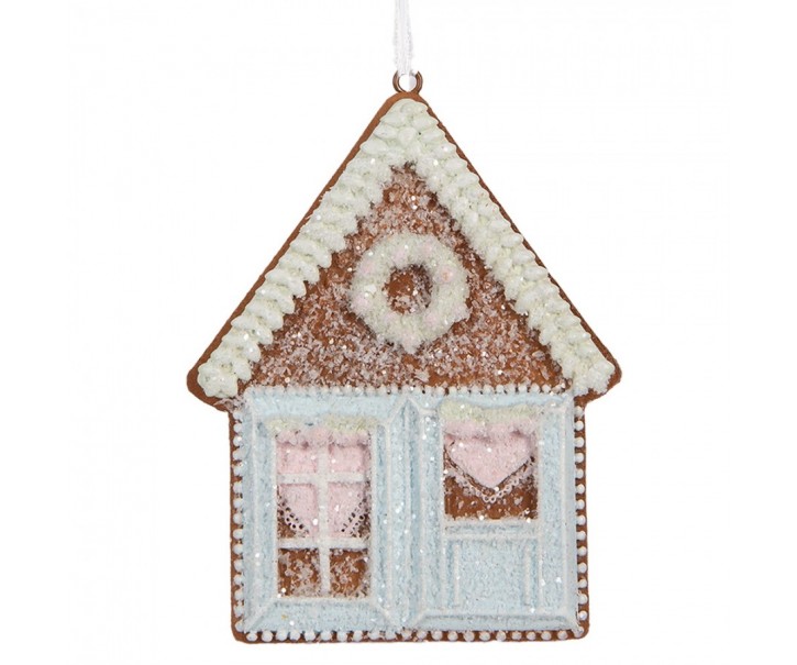 Závěsná dekorace modrá perníková chaloupka Frosted Ginger - 8*1*10 cm Clayre & Eef