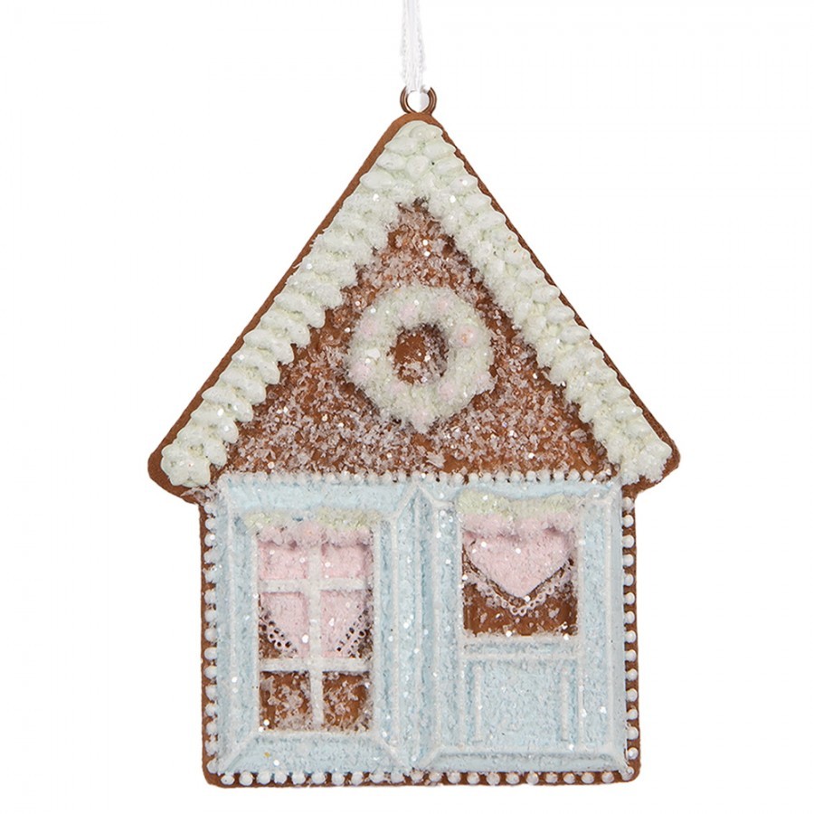 Závěsná dekorace modrá perníková chaloupka Frosted Ginger - 8*1*10 cm