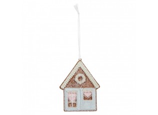 Závěsná dekorace modrá perníková chaloupka Frosted Ginger - 8*1*10 cm
