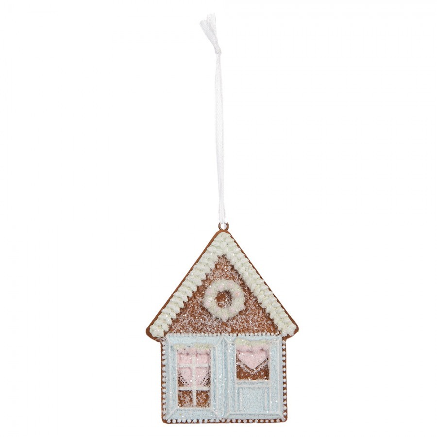 Závěsná dekorace modrá perníková chaloupka Frosted Ginger - 8*1*10 cm