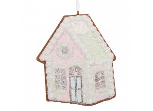 Závěsná dekorace růžová perníková chaloupka Frosted Ginger - 9*1*10 cm