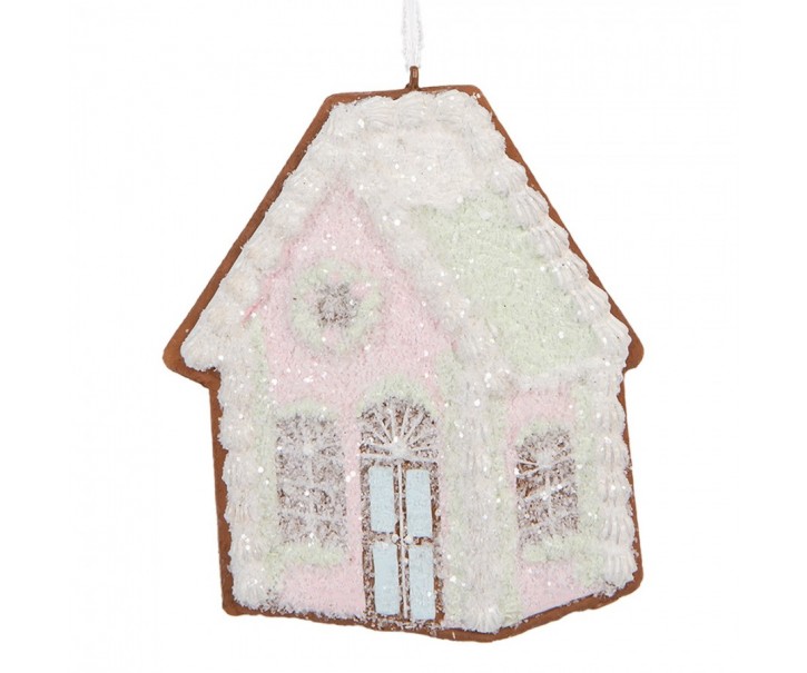 Závěsná dekorace růžová perníková chaloupka Frosted Ginger - 9*1*10 cm Clayre & Eef