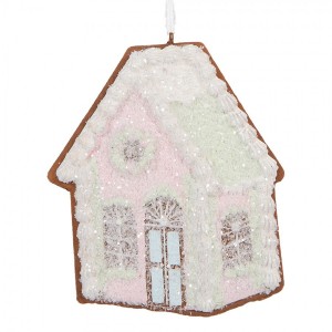 Závěsná dekorace růžová perníková chaloupka Frosted Ginger - 9*1*10 cm