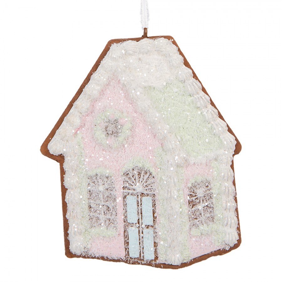 Závěsná dekorace růžová perníková chaloupka Frosted Ginger - 9*1*10 cm