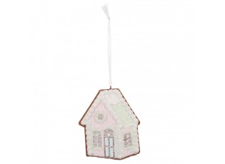 Závěsná dekorace růžová perníková chaloupka Frosted Ginger - 9*1*10 cm
