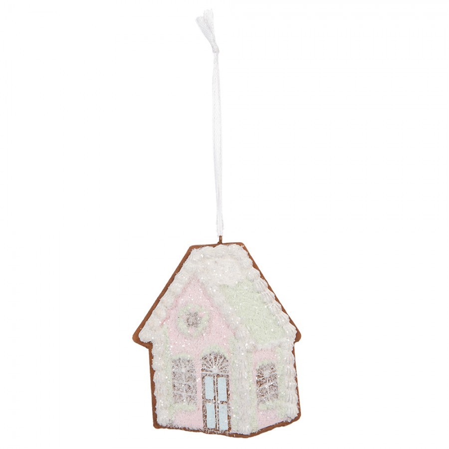 Závěsná dekorace růžová perníková chaloupka Frosted Ginger - 9*1*10 cm