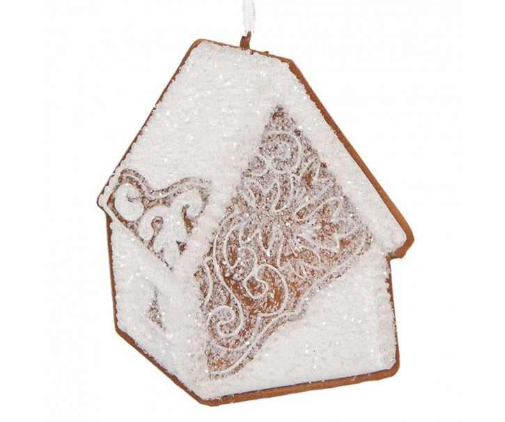 Závěsná dekorace zasněžená perníková chaloupka Frosted Ginger - 9*1*10 cm Clayre & Eef