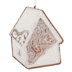 Závěsná dekorace zasněžená perníková chaloupka Frosted Ginger - 9*1*10 cm