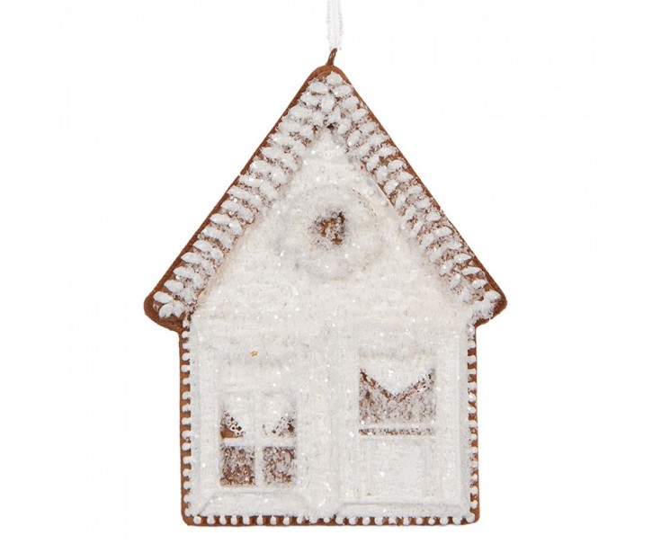 Závěsná dekorace zasněžená perníková chaloupka Frosted Ginger - 8*1*10 cm Clayre & Eef