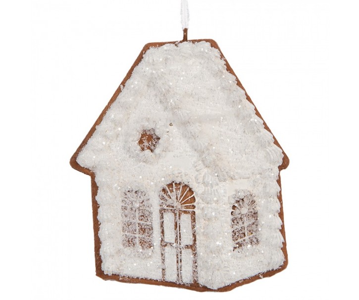 Závěsná dekorace zasněžená perníková chaloupka Frosted Ginger - 9*1*10 cm Clayre & Eef
