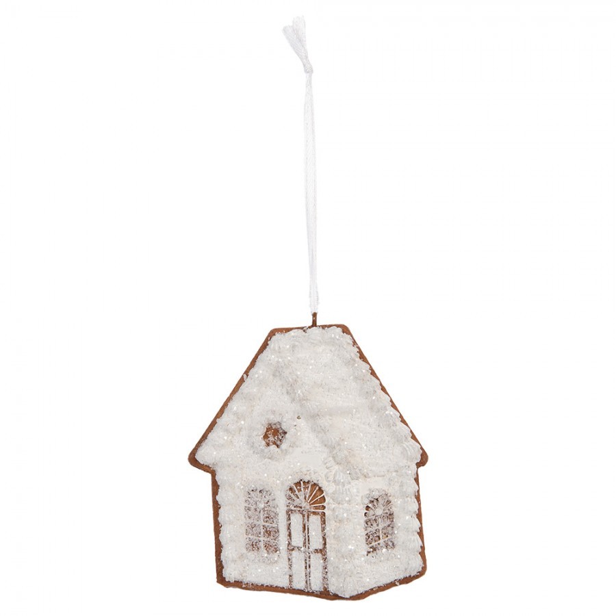 Závěsná dekorace zasněžená perníková chaloupka Frosted Ginger - 9*1*10 cm