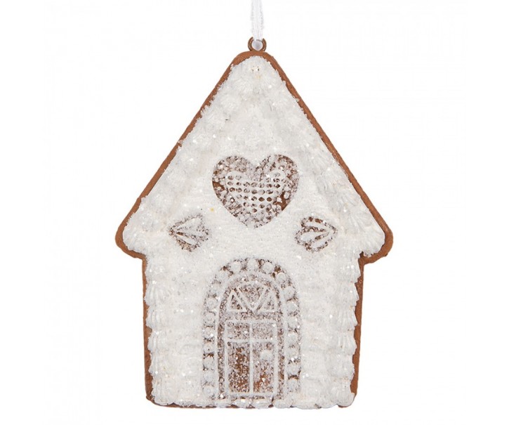 Závěsná dekorace zasněžená perníková chaloupka Frosted Ginger - 8*1*10 cm Clayre & Eef