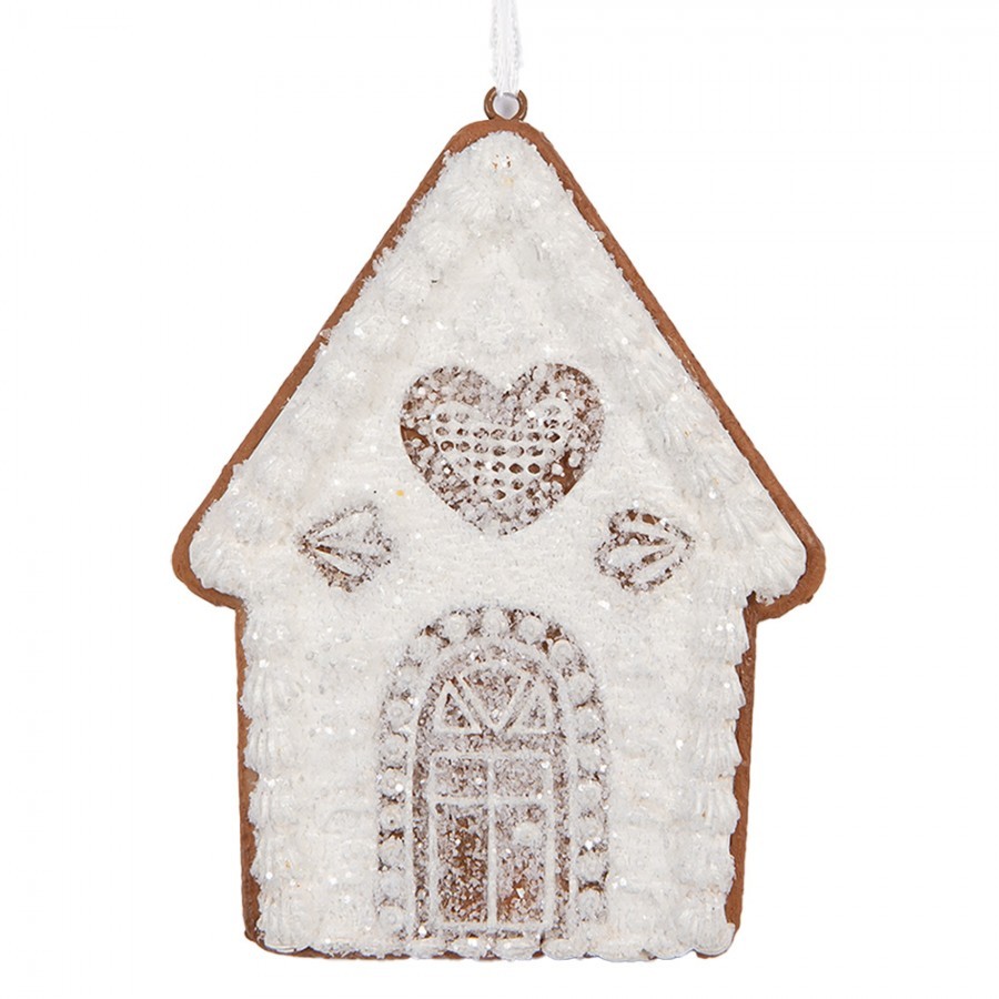 Závěsná dekorace zasněžená perníková chaloupka Frosted Ginger - 8*1*10 cm