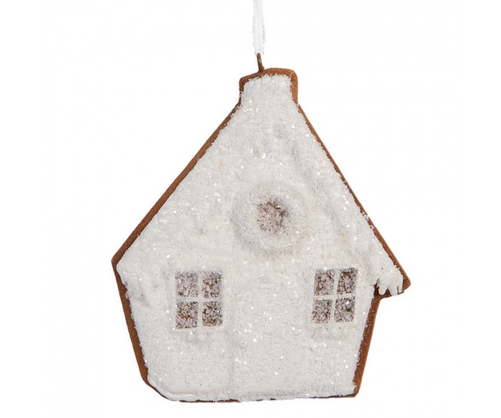 Závěsná dekorace zasněžená perníková chaloupka Frosted Ginger - 9*1*10 cm Clayre & Eef