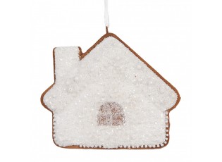 Závěsná dekorace zasněžená perníková chaloupka Frosted Ginger - 9*1*8 cm