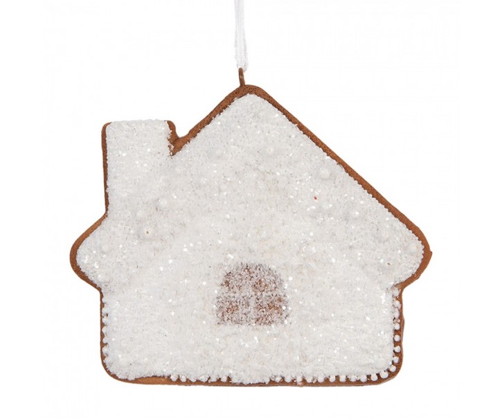 Závěsná dekorace zasněžená perníková chaloupka Frosted Ginger - 9*1*8 cm Clayre & Eef