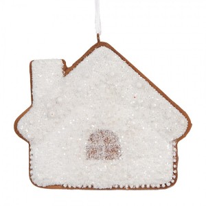 Závěsná dekorace zasněžená perníková chaloupka Frosted Ginger - 9*1*8 cm