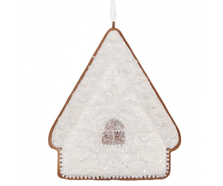 Závěsná dekorace zasněžená perníková chaloupka Frosted Ginger - 9*1*10 cm Clayre & Eef