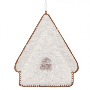 Závěsná dekorace zasněžená perníková chaloupka Frosted Ginger - 9*1*10 cm