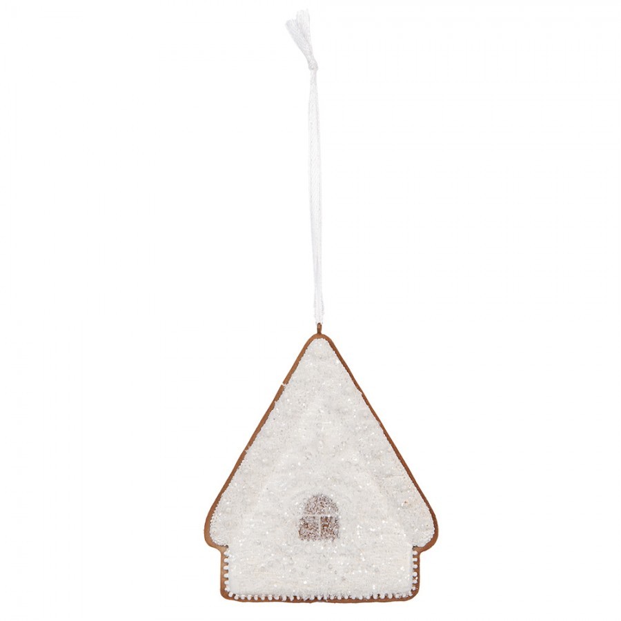 Závěsná dekorace zasněžená perníková chaloupka Frosted Ginger - 9*1*10 cm