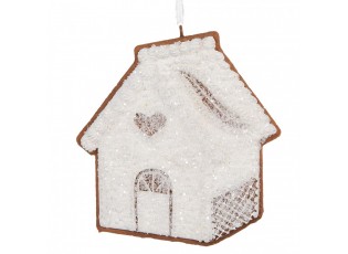 Závěsná dekorace zasněžená perníková chaloupka Frosted Ginger - 9*1*10 cm