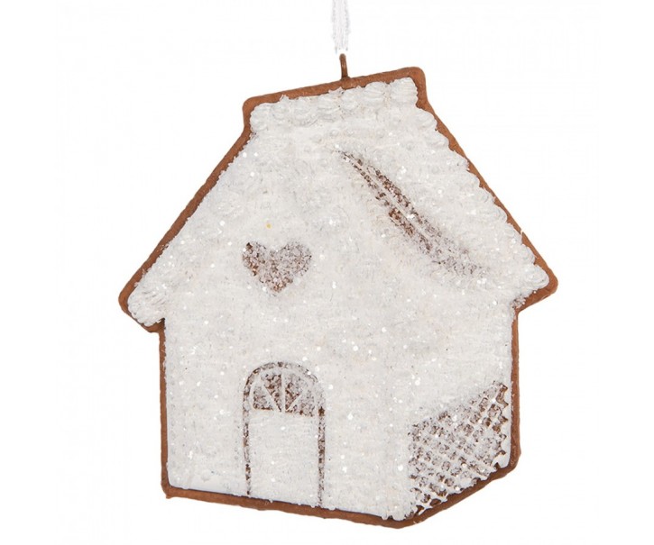 Závěsná dekorace zasněžená perníková chaloupka Frosted Ginger - 9*1*10 cm Clayre & Eef